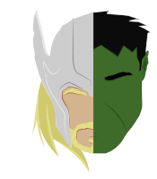 a drawing of thor and the hulk shows their faces side by side