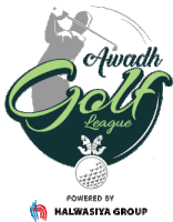 a logo for the awadh golf league with a golfer swinging a golf club