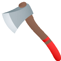 an axe with a wooden handle and a red stripe on the handle