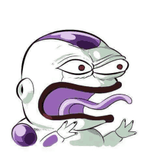 a cartoon of a man with a purple head and purple tongue .