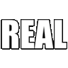 a black and white drawing of the word real .