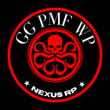 a logo for a company called gg pmf wp with a skull and octopus in the center