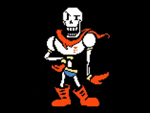 a pixel art of papyrus with a scarf around his neck and boots