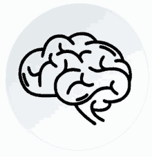 a line drawing of a brain in a circle on a white background .