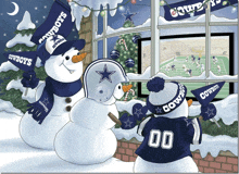 a snowman wearing a cowboys hat and scarf