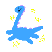 a blue dinosaur with yellow stars around it