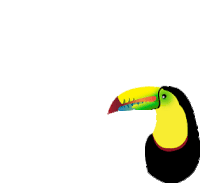 a drawing of a toucan with a rainbow colored beak on a white background