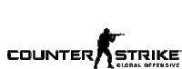 the counter strike global offensive logo is a black and white image of a man holding a gun .