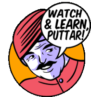 a cartoon of a man with a speech bubble saying watch & learn puttar