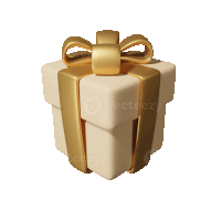 a white gift box with a gold ribbon and a bow on a white background