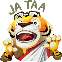 a cartoon of a tiger with glasses and the word ja taa above him