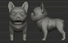 a 3d model of a french bulldog wearing glasses and a bandana .