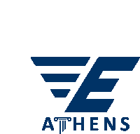 a blue logo for athens with an e and a pillar