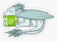 a sticker of a dragon holding a lime sherbert