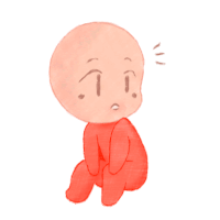 a drawing of a red cartoon character with a sad face