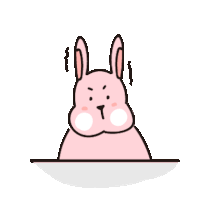 a cartoon illustration of a pink rabbit with a very angry face .