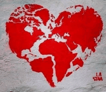 a map of the world is painted in the shape of a heart .