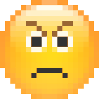 a pixel art smiley face with a serious expression