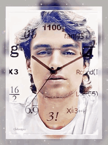 a man 's face is surrounded by mathematical equations and numbers including 11002 and x3