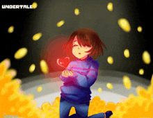 a drawing of a girl holding a heart with undertale written on the bottom