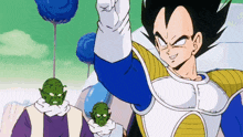 a cartoon character is giving a thumbs up in front of a group of piccolo and vegeta .