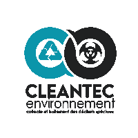 a cleantec environment logo with a recycle symbol and a biohazard symbol