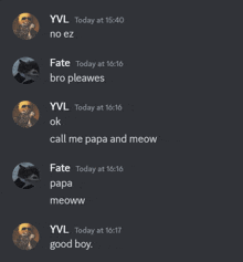 a screenshot of a chat with yvl today at 15:40