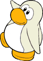 a cartoon penguin with a yellow beak and legs