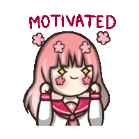 a cartoon of a girl with pink hair and the word motivated