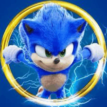 sonic the hedgehog from the movie sonic the hedgehog is flying through a ring with lightning coming out of it .