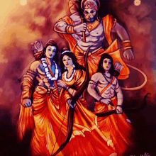 a painting of a group of gods including hanuman and rama