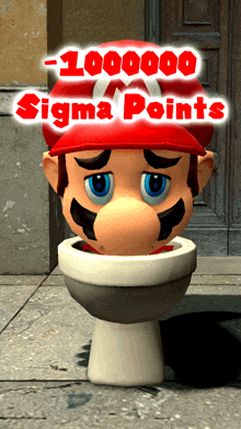 a cartoon of mario sitting on a toilet with the words sigma points below him