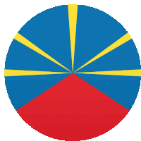 a blue circle with yellow and red stripes in it