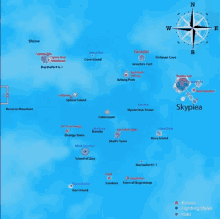 a map of skypiea with a compass on top