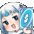 a pixel art of a girl with white hair and blue eyes holding a blue object .