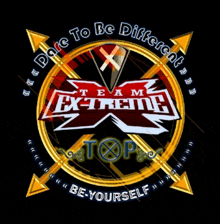 a logo for team extreme x that says dare to be different be yourself