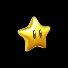 a yellow star with two eyes and a face on a black background .