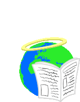 a cartoon of a globe reading a newspaper with a halo above it