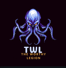 a logo for twl the worthy legion with a purple octopus