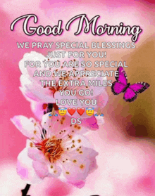 a good morning message with flowers and a butterfly