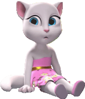 a cartoon cat is wearing a pink dress and sitting down