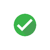 a green check mark icon with a long shadow on a white background