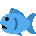 a blue fish with a smiley face on its face is floating in the water .