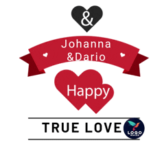 a logo for johanna and dario with two hearts and the words true love