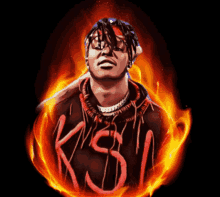 a painting of a man wearing a shirt that says ksi on it