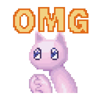 a pixel art of a cat with the word omg written above it