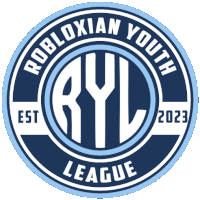 a logo for the robloxian youth league in blue and white