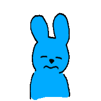 a blue rabbit with its eyes closed and a sad face