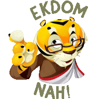 a cartoon tiger with glasses and the words ekdom nah behind him