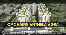 an advertisement for op chains anthela agra shows an aerial view of the building